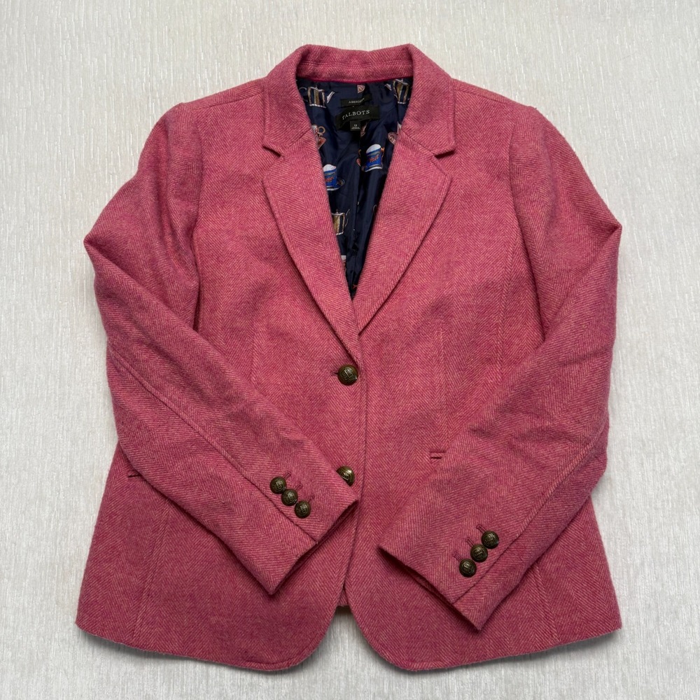 Talbots Wool Aberdeen Blazer Jacket Women 12 Pink Career Scotland Lined Feminine